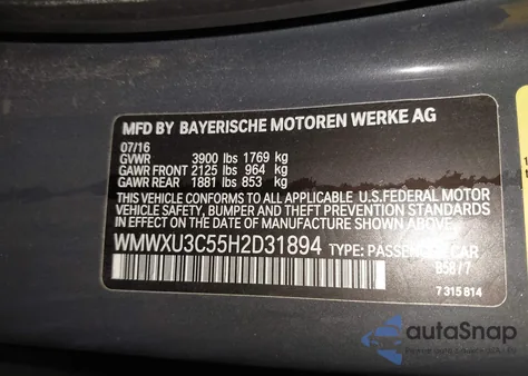 2017 Mini Hardtop Cooper S from USA, damaged, VIN WMWXU3C55H2D31894